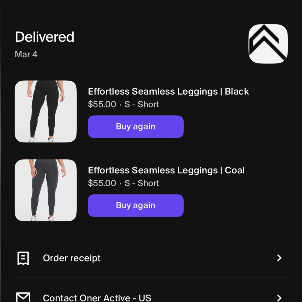 ONER ACTIVE COAL/GRAY  LEGGINGS SIZE SMALL, WORN ONCE